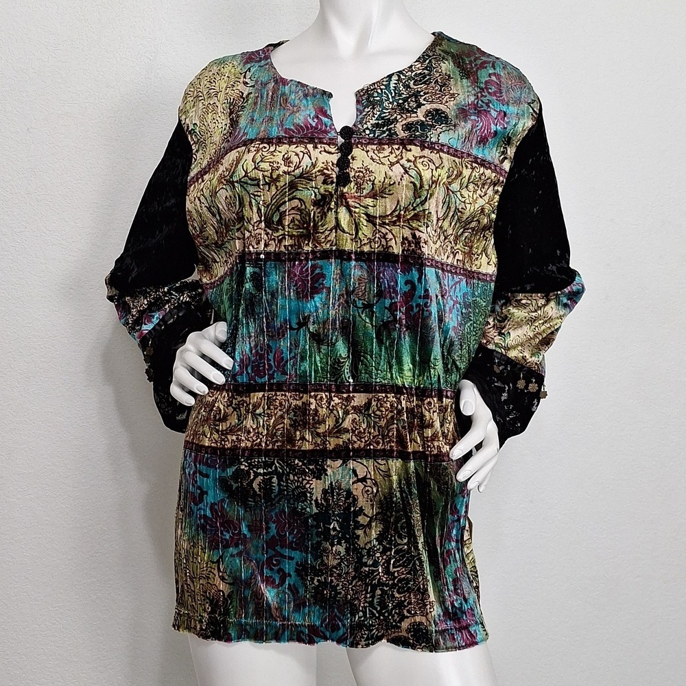 Graff by UM Co. NEW Whimsigoth Patchwork Crushed Velvet Witchy Fairy Tunic Top L